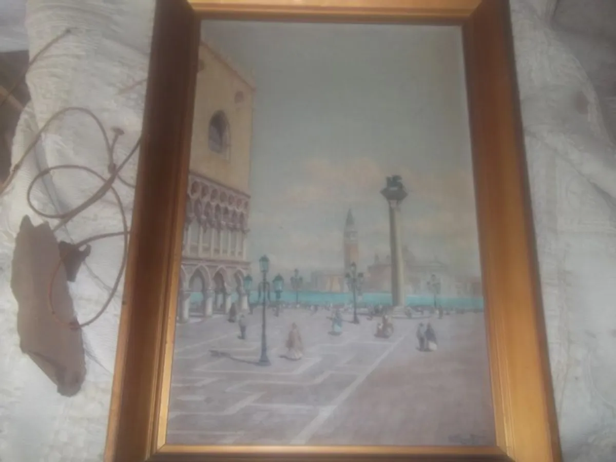 a antique  oil painting of st marks sq,venise signed antinotto - Image 1