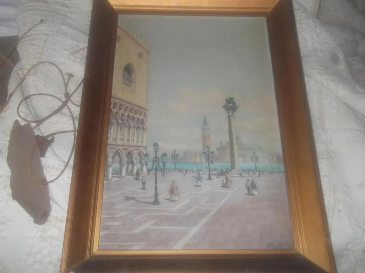 a antique  oil painting of st marks sq,venise signed antinotto - Image 2