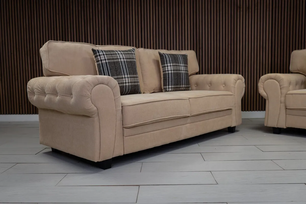 Verona Beige Fullback Cushions Sofa Set - Image 2