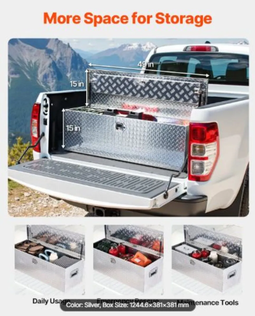 Heavy Duty Aluminum Truck Bed Tool Box, Diamond - Image 2