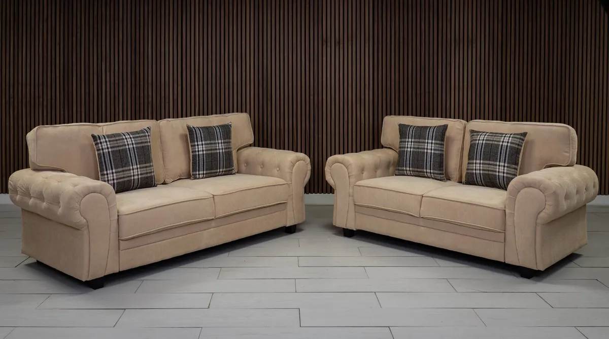 Verona Beige Fullback Cushions Sofa Set - Image 1