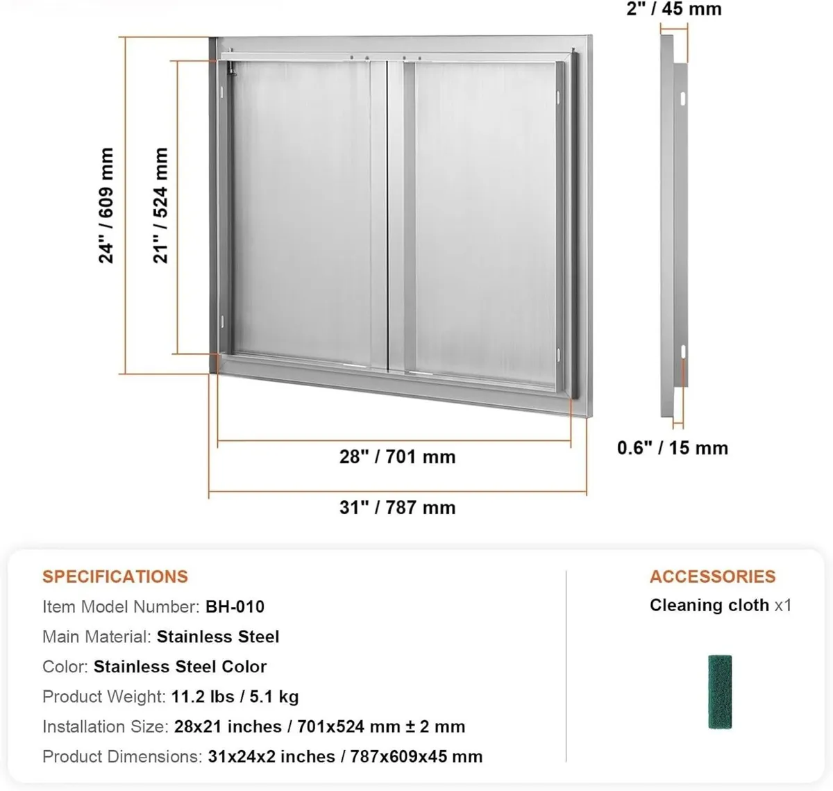 79x61cm Stainless Steel BBQ Access Door - Image 3