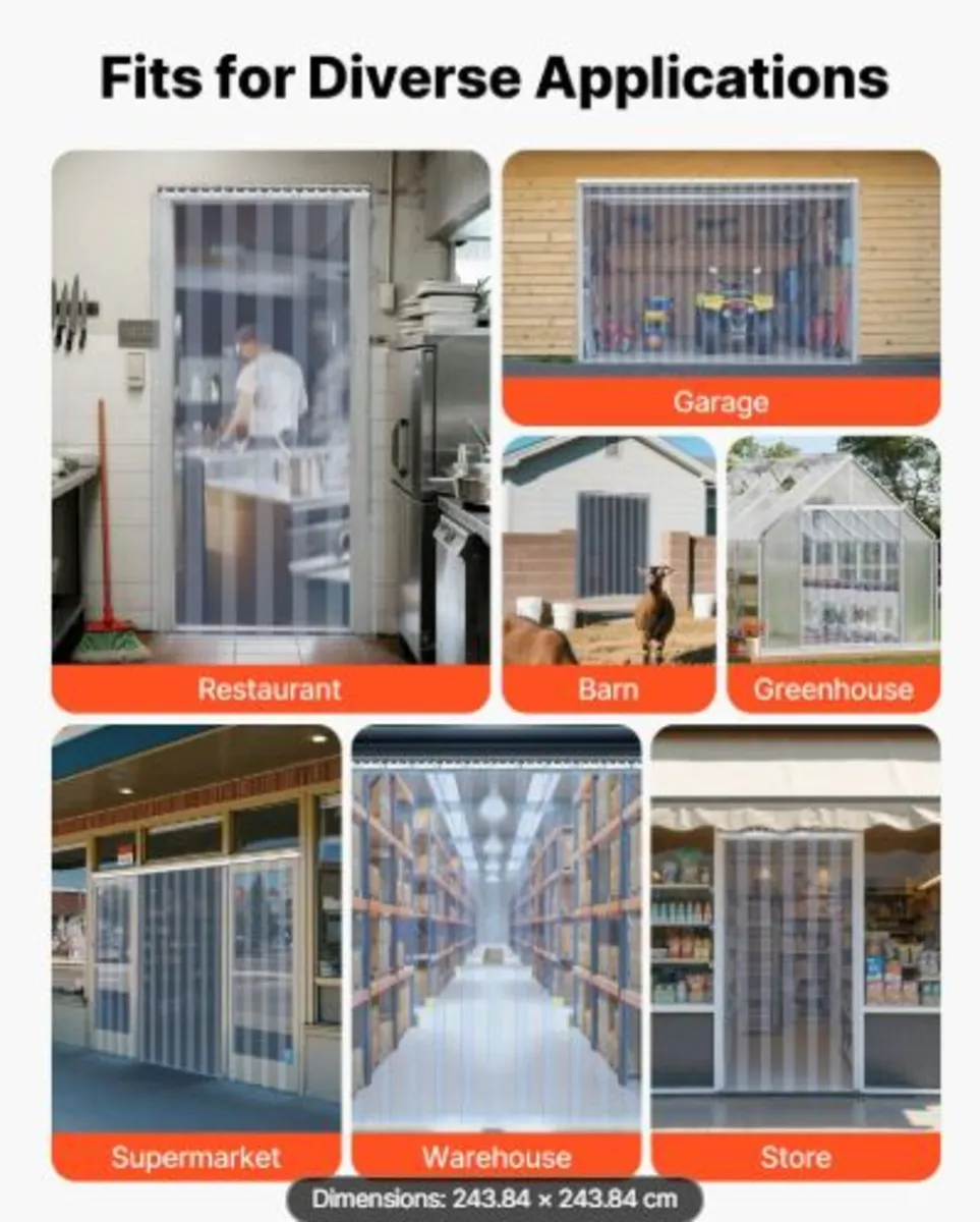 Clear PVC Strip Curtain, 2.4m Height x 2.4m Width - Image 4