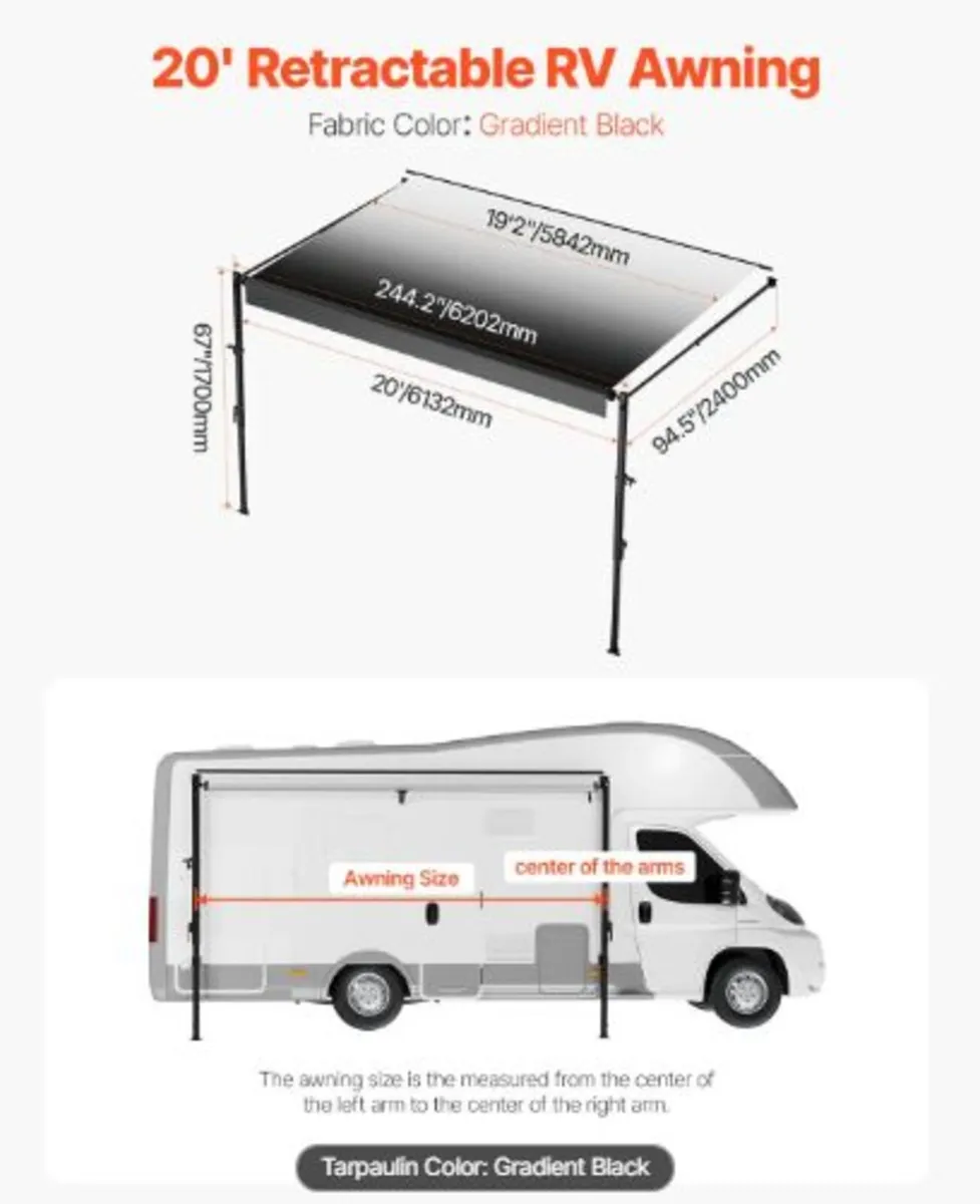 Manual RV Awning Complete Kit, 20' Retractable - Image 3