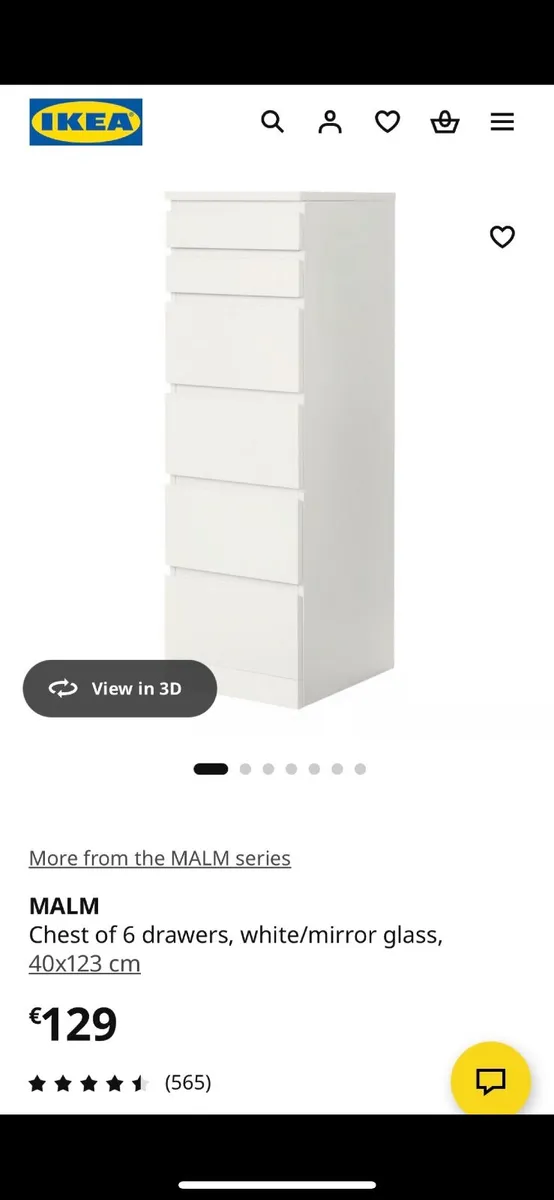 Chest of 6 drawers white with mirror Malm Ikea - Image 4