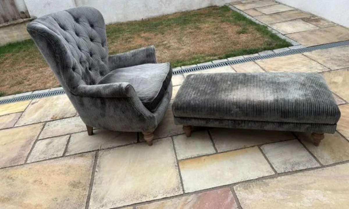 Wing chair and matching foot stool