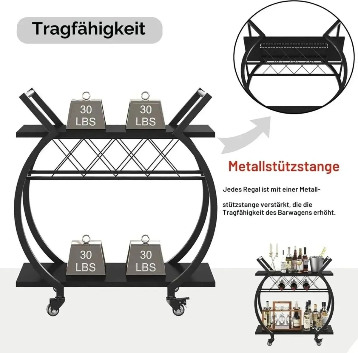 Wine Rack Serving Trolley with Wheels Bar Cart - Image 1