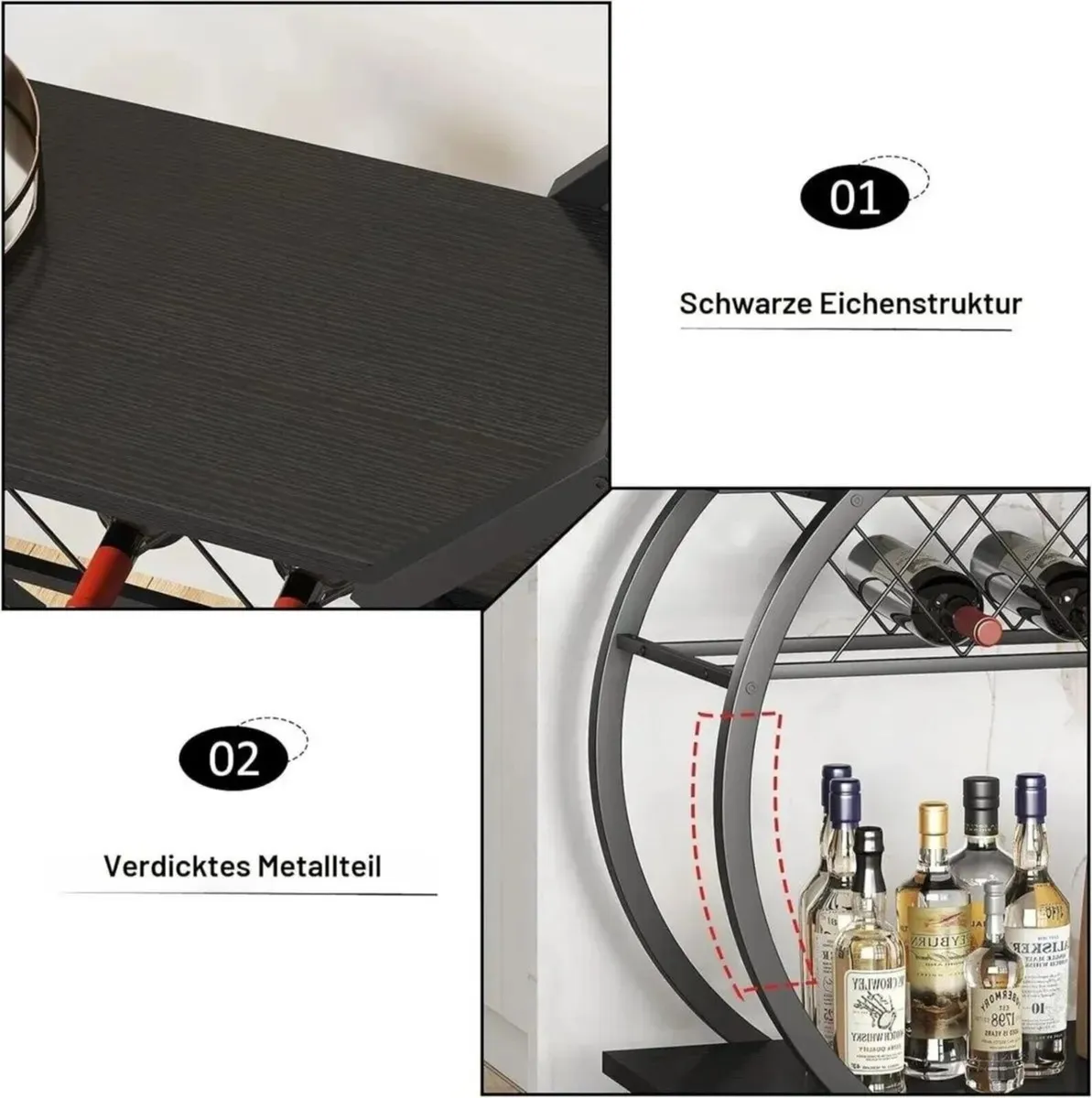 Wine Rack Serving Trolley with Wheels Bar Cart - Image 3