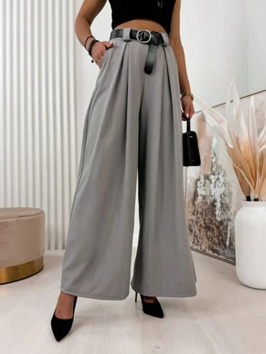 Gray wide leg trousers - Image 2