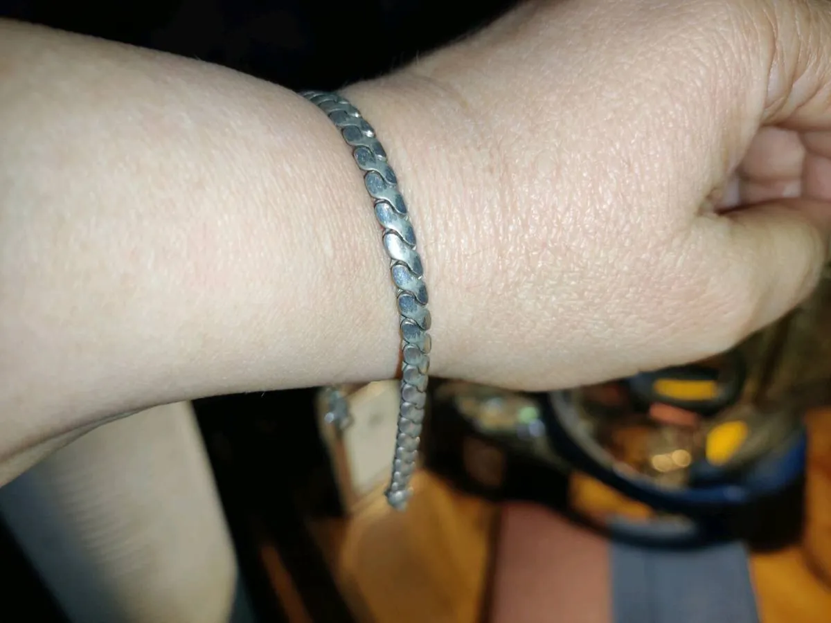 VINTAGE HERRINGBONE, REAL Silver 8"Heavy Bracelet - Image 2
