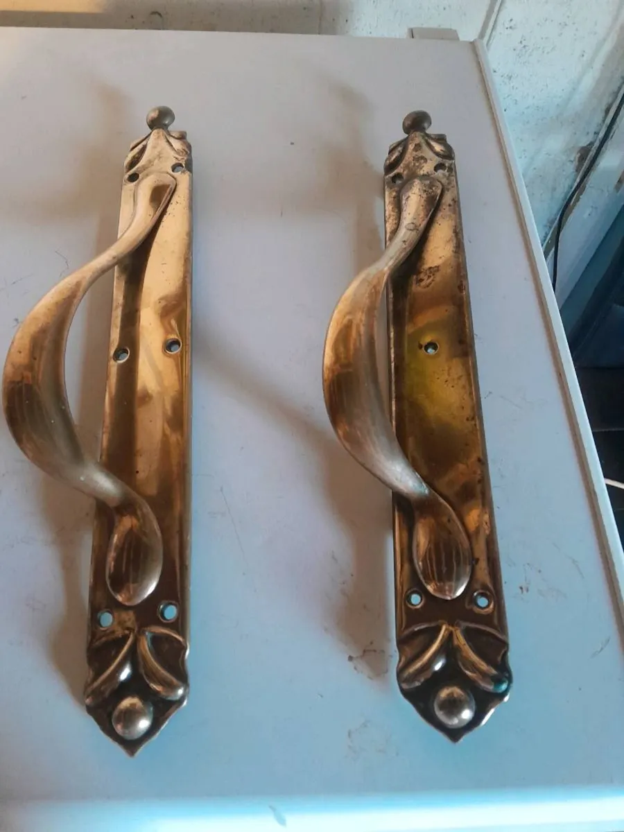 Antique set of artnoueao door handles - Image 1