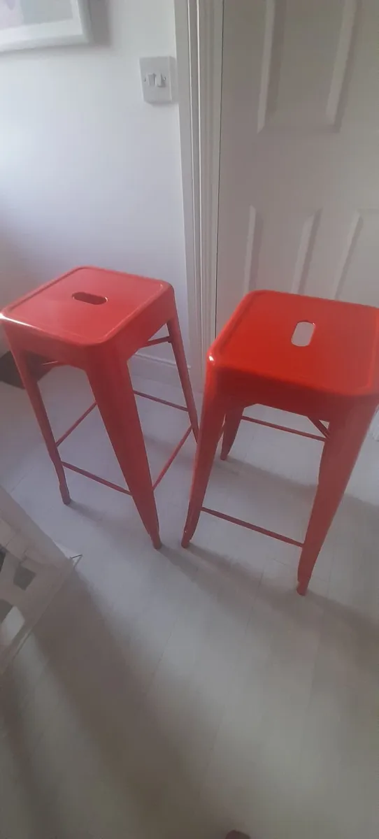 Pair of SKLUM Lix High Bar Stools – Orange/Red - Image 2