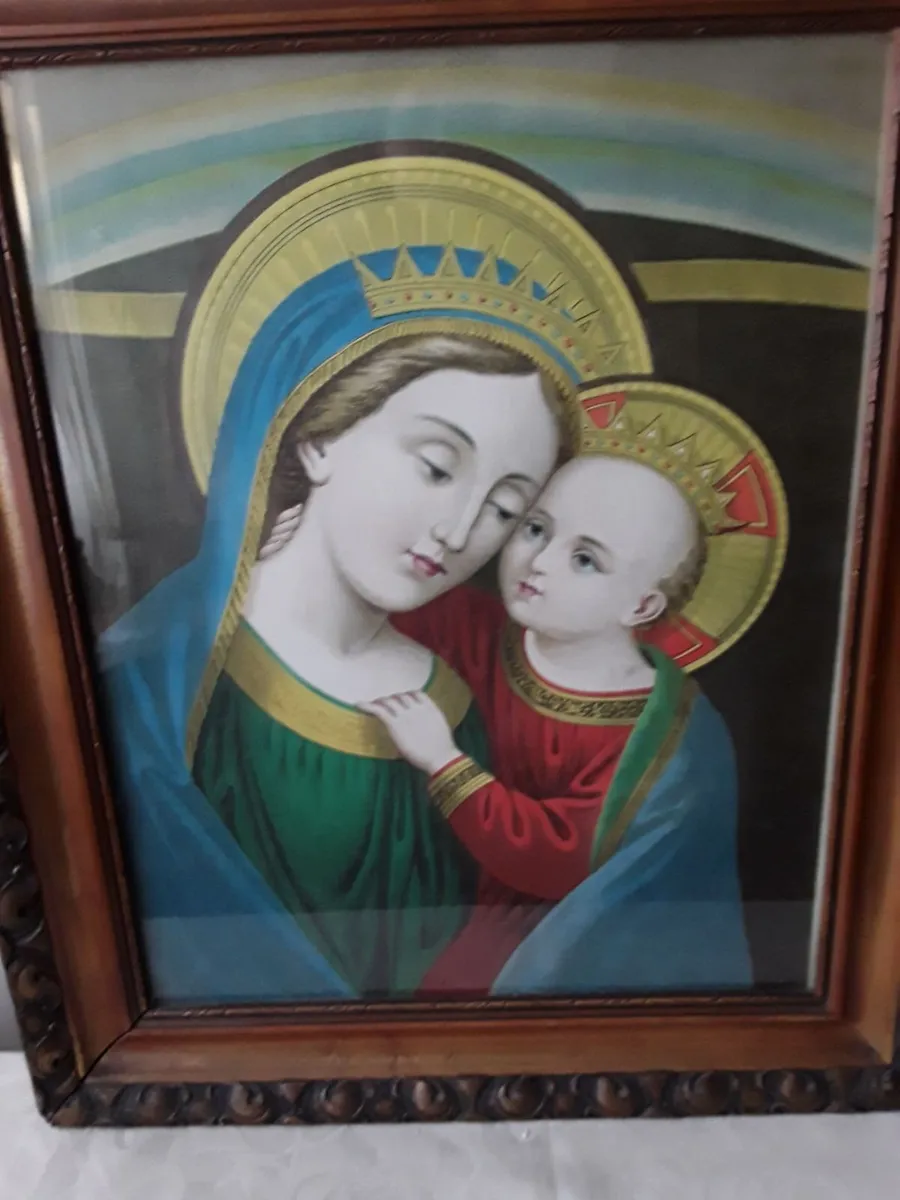 Very old religious picture Madonna child - Image 1