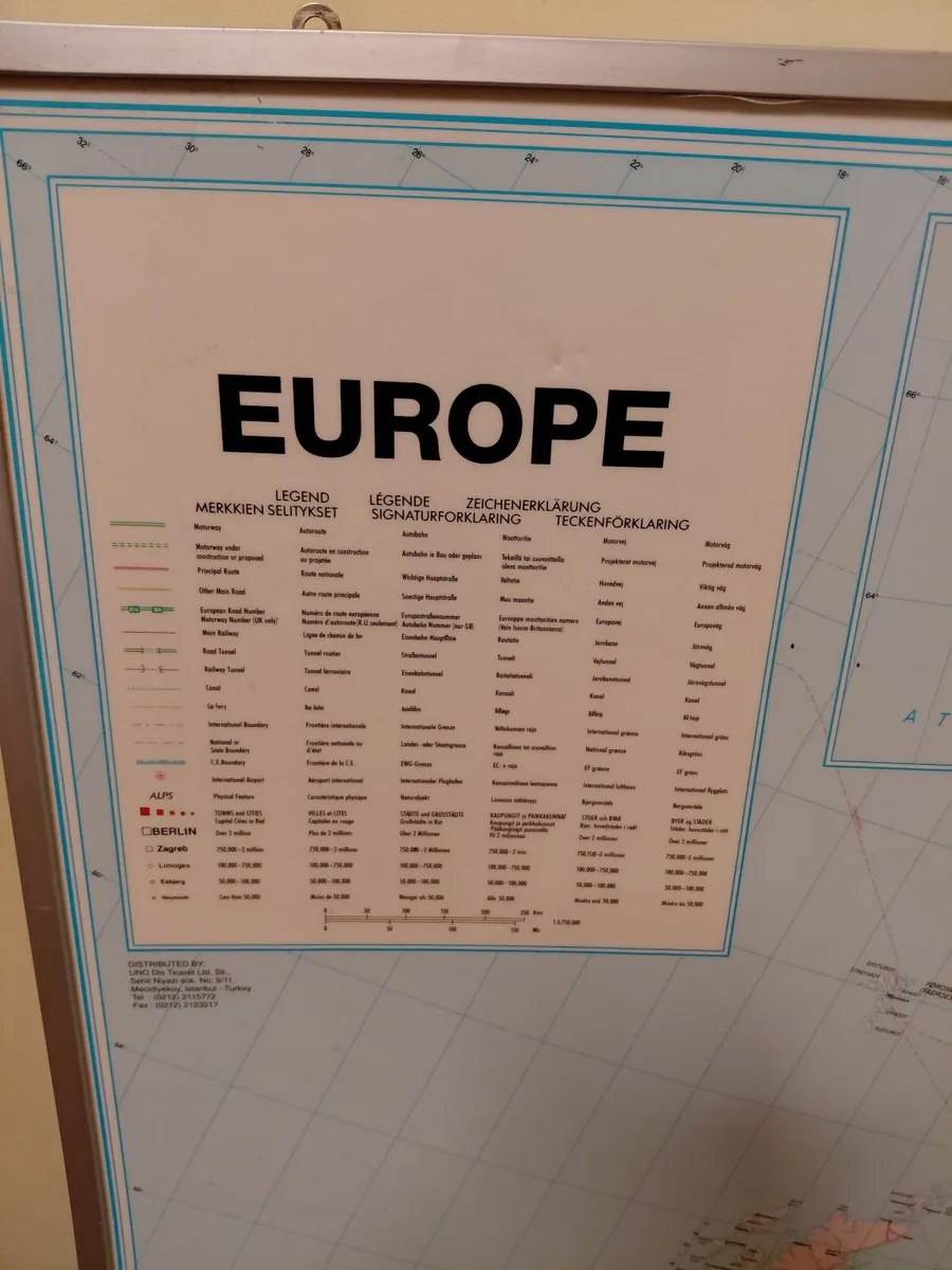 1990s Large Framed School Wall Map Of Europe - Image 2