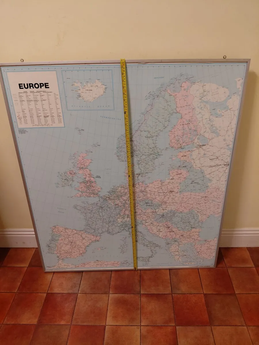 1990s Large Framed School Wall Map Of Europe - Image 1