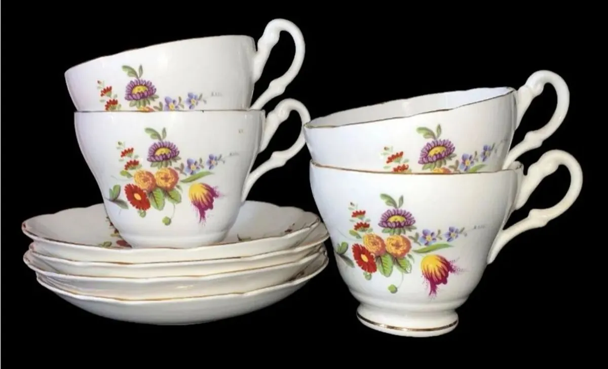 Vintage Winston Fine Bone China Teacups & Saucers - Image 2