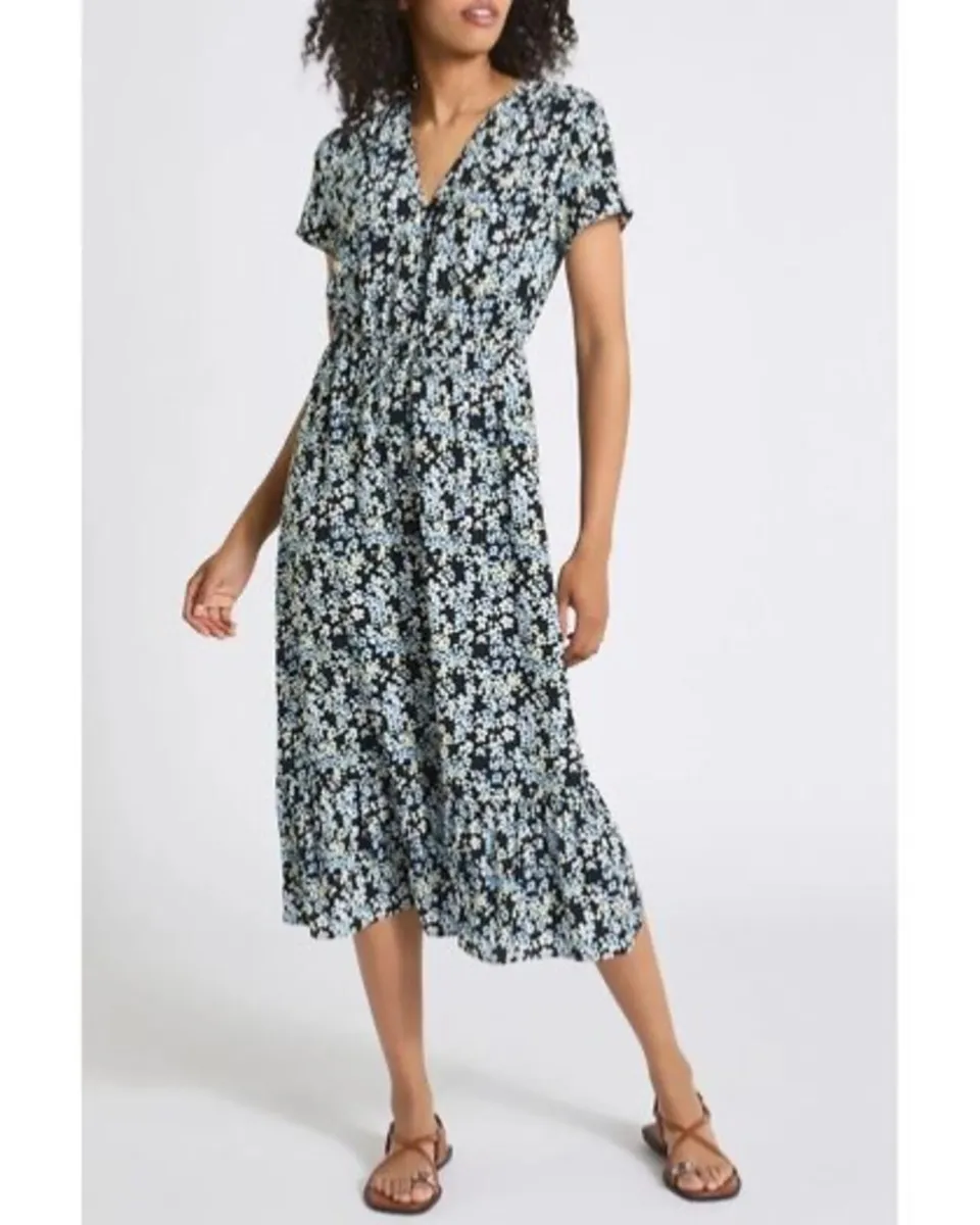 New Black & Blue Floral Midi Dress: Size 10 - Image 1