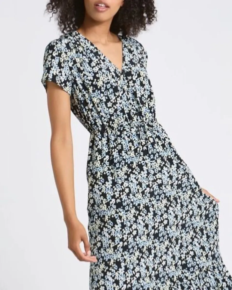 New Black & Blue Floral Midi Dress: Size 10 - Image 2