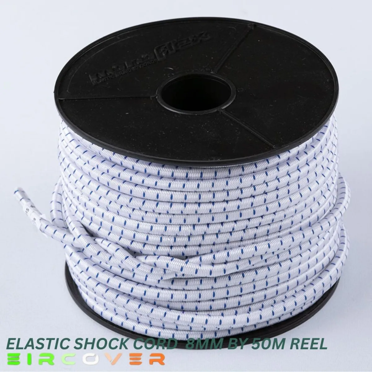 Elastic bungee rope 8mm / 50m - Reel  White Blue - Image 1