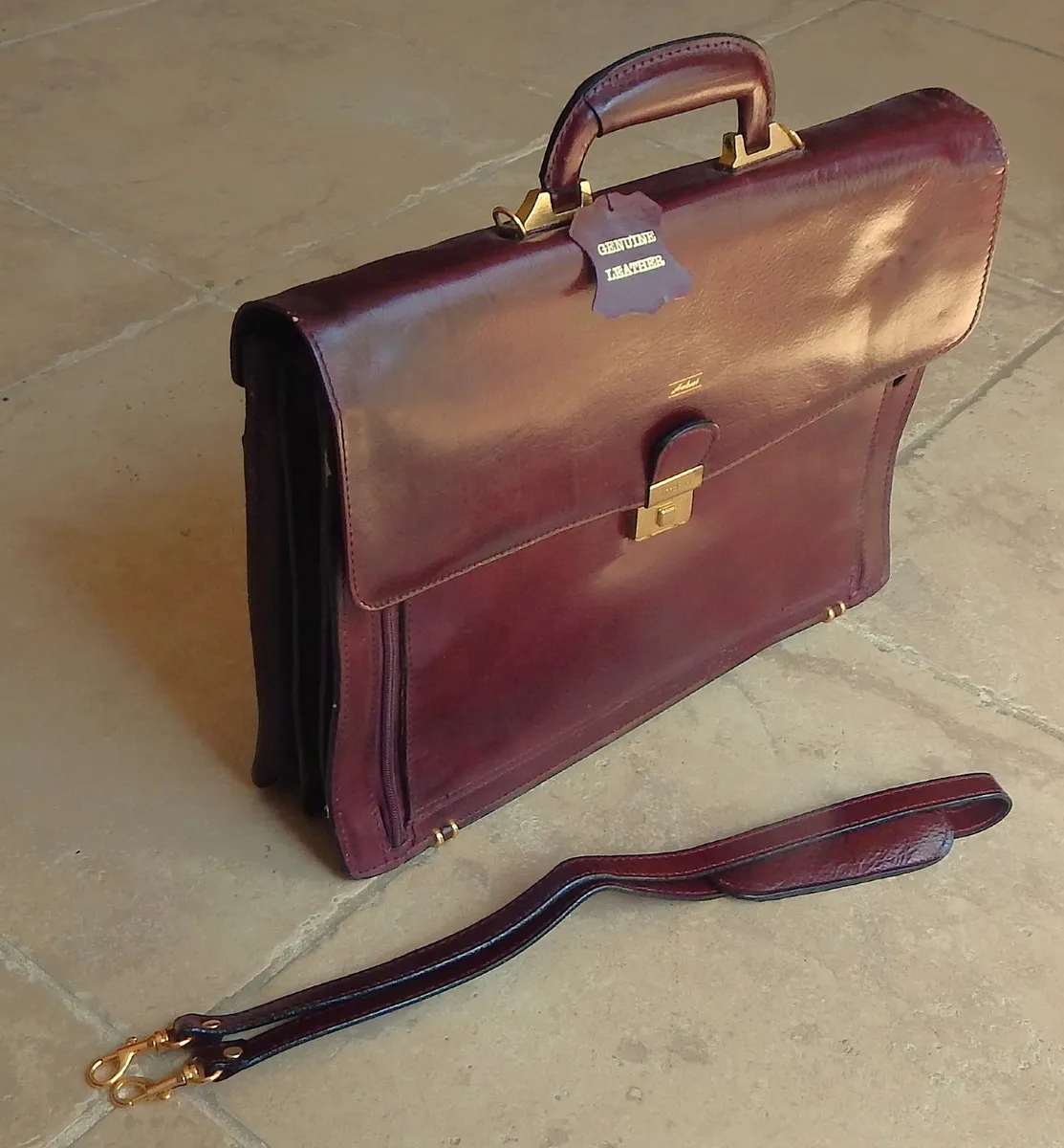Ambest Genuine Leather Briefcase & Shoulder Strap - Image 1