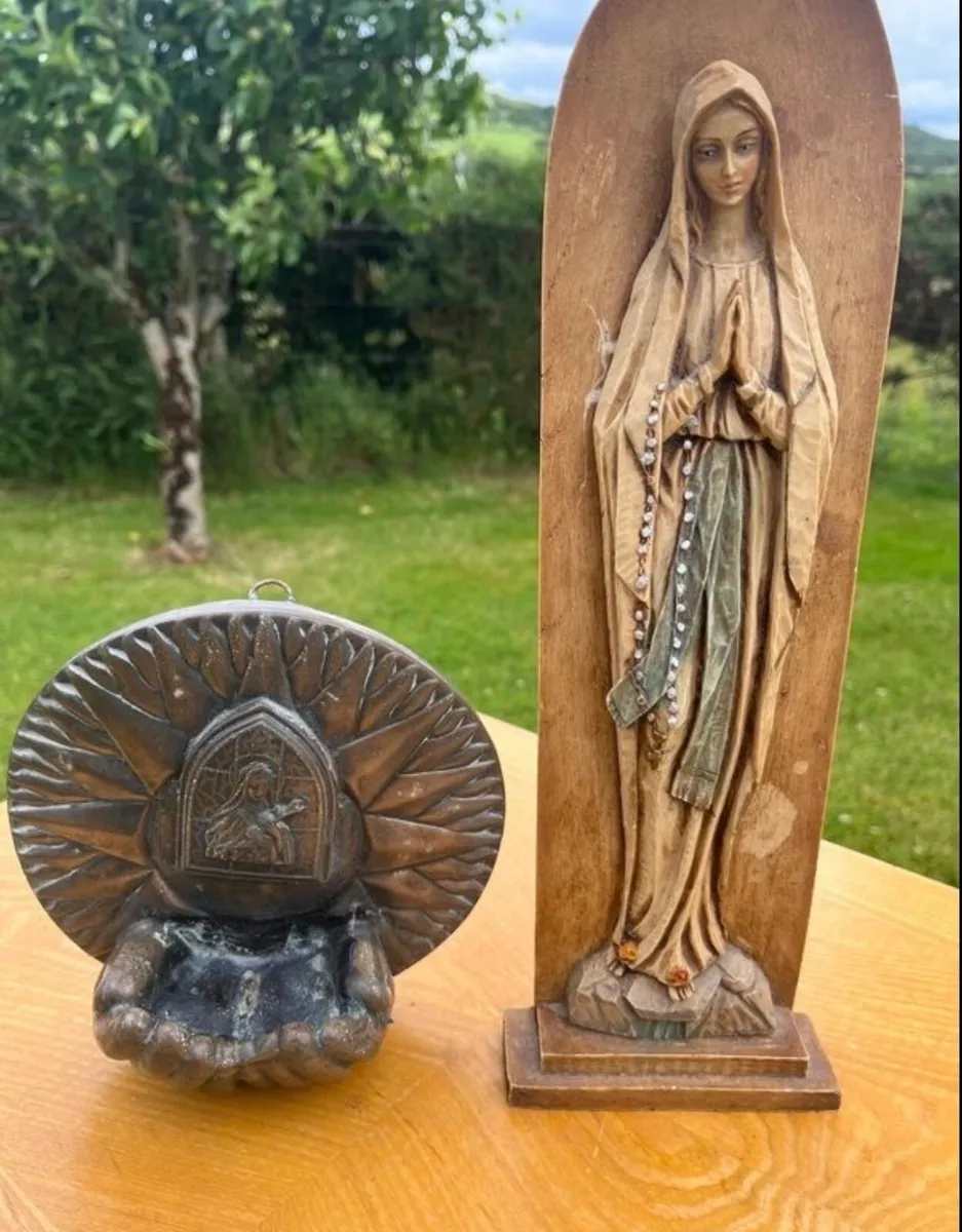 Vintage holy water font and statue - Image 1