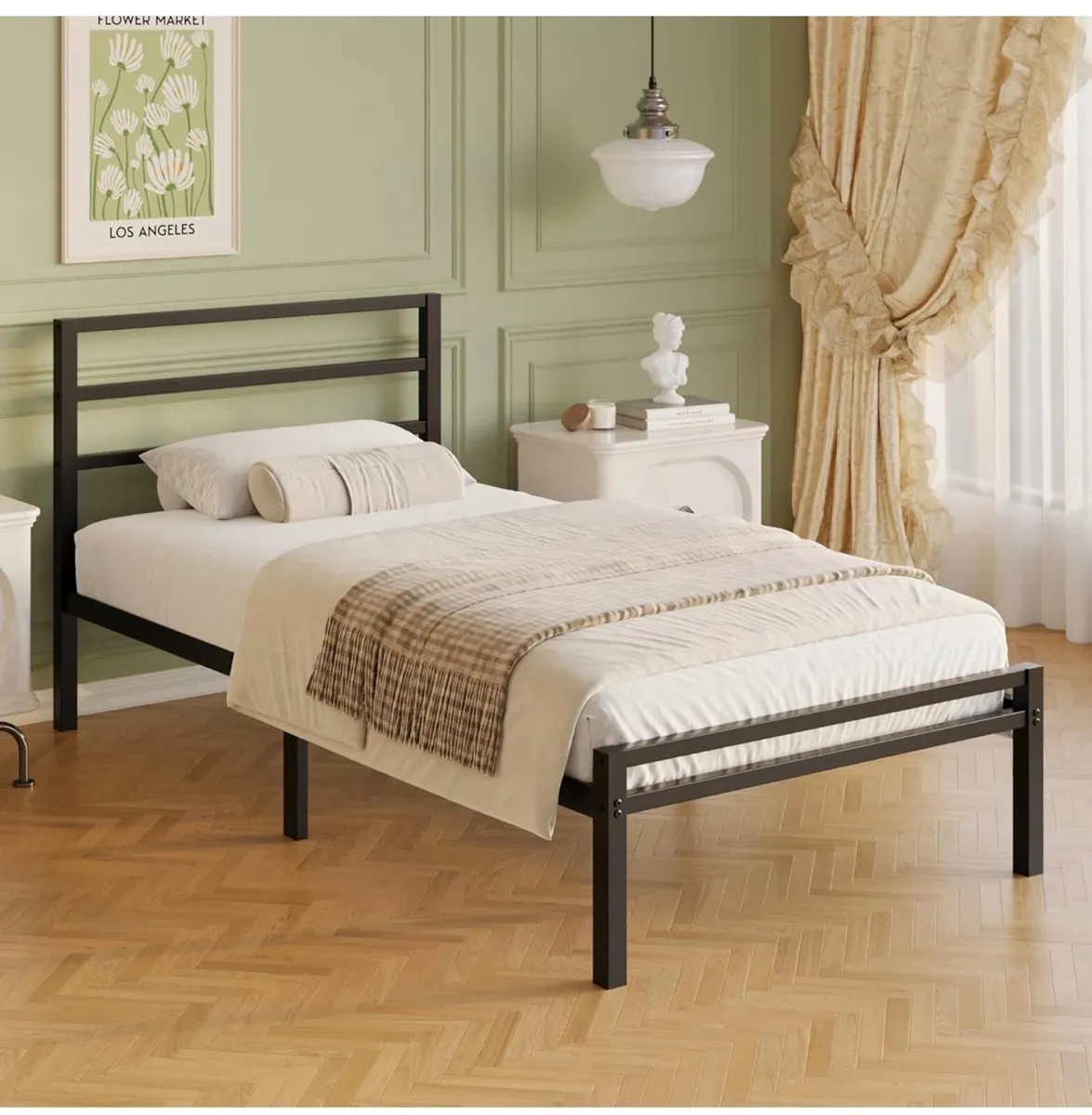 Metal Single Bed Frame with Headboard and Footboar - Image 4