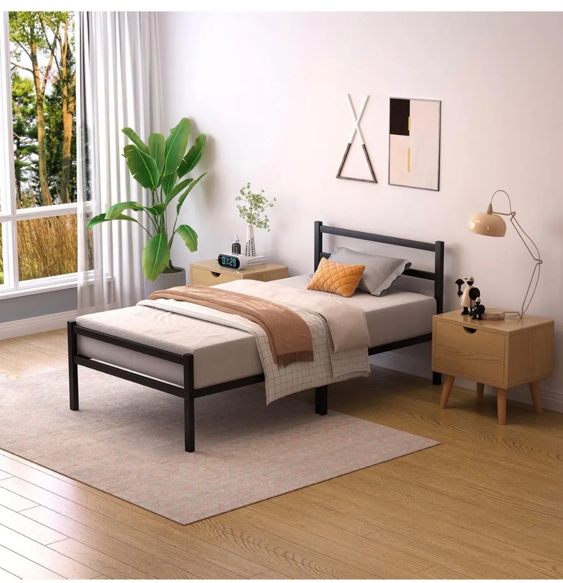 Single Bed Frames with Headboard 3ft Black Metal S - Image 2
