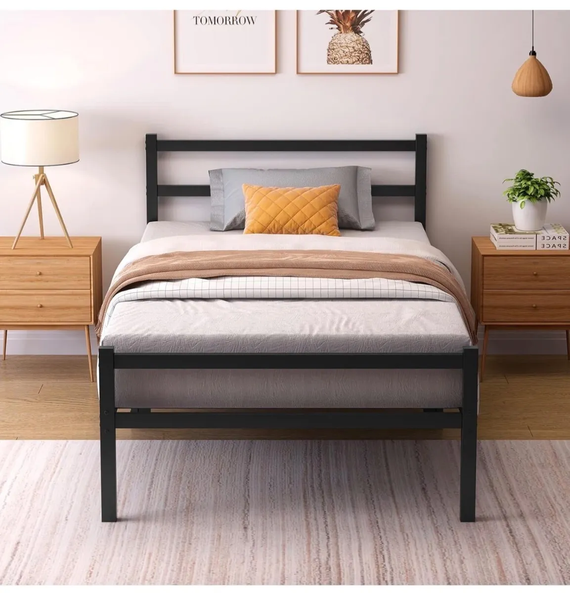 Single Bed Frames with Headboard 3ft Black Metal S - Image 3