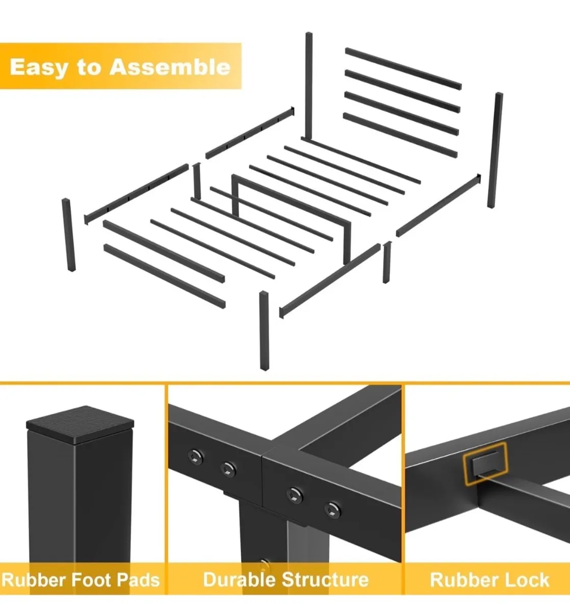 Single Bed Frames with Headboard 3ft Black Metal S - Image 4