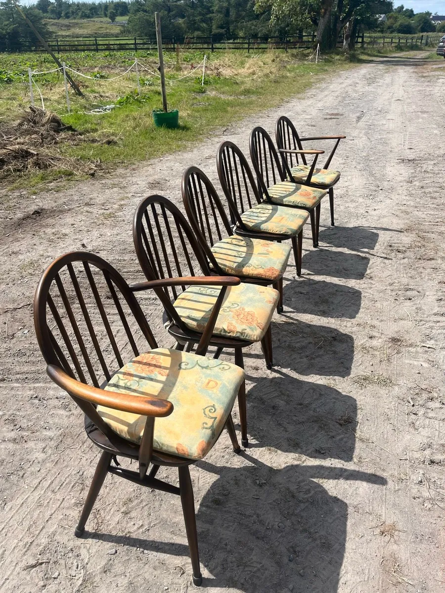 Vintage dark Ercol drop leaf dining table set - Image 2