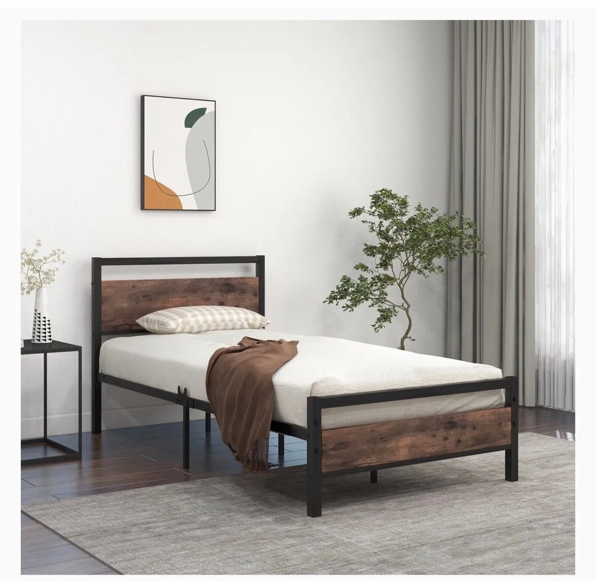 Metal Platform Bed Frame, 3 FT Single, Black Woode - Image 2