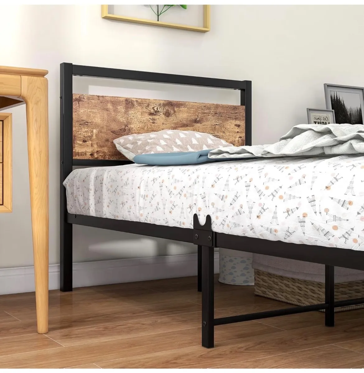 Metal Platform Bed Frame, 3 FT Single, Black Woode - Image 4