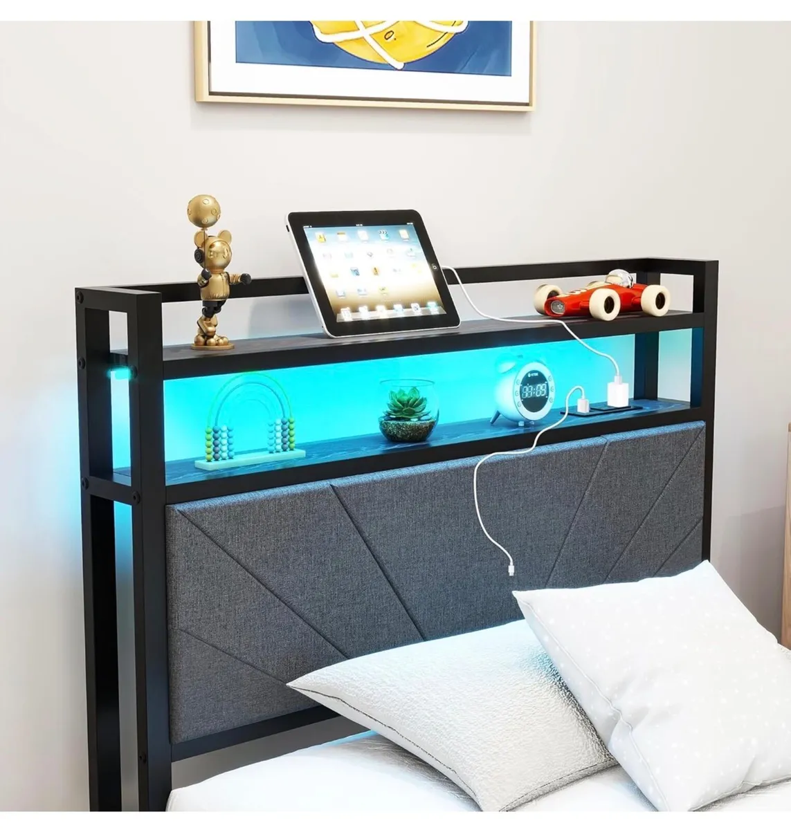3ft Single Size Bed Frame with LED Lights Storage - Image 2