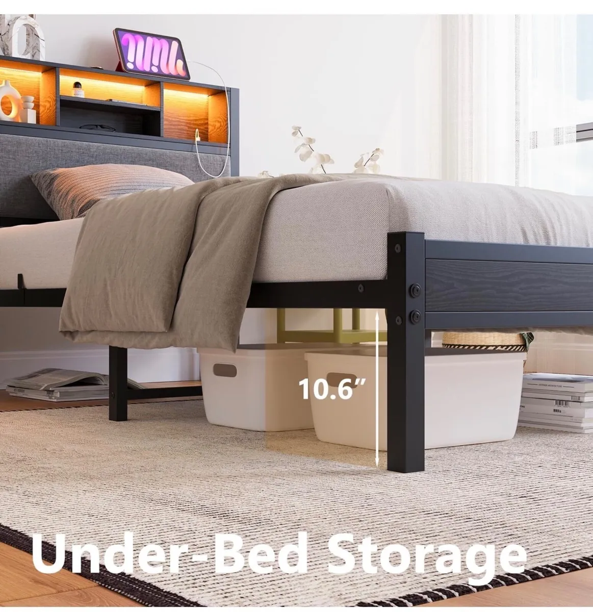 3ft Single Bed Frame with Storage Shelf Upholstere - Image 2