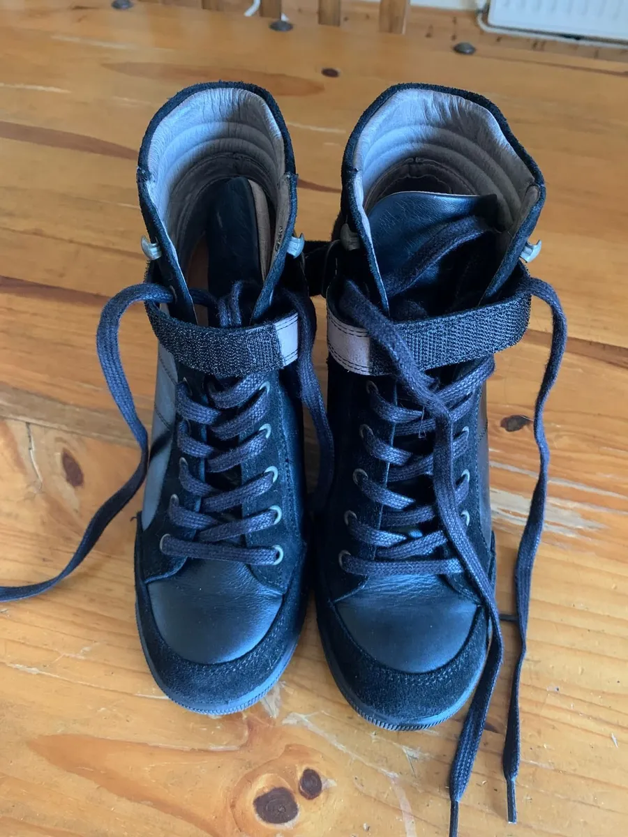 Black Wedge Amy Huberman Leather Boots - Image 1