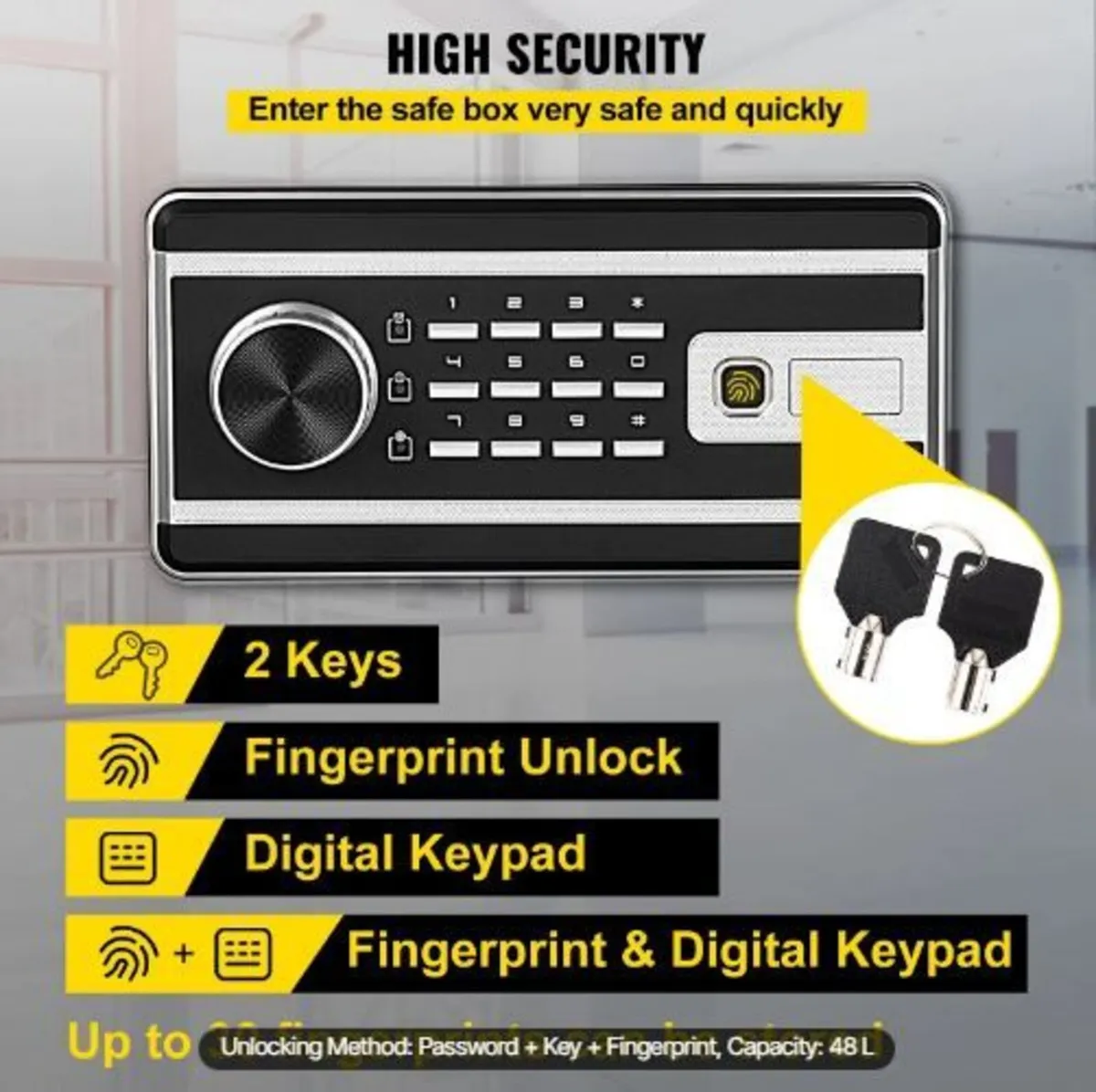 Safe Box, 0.048 m³ Money Safe with Fingerprint - Image 3