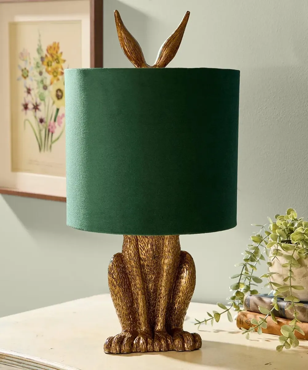 Hidden Hare Table Lamps Green and Gold - Image 1