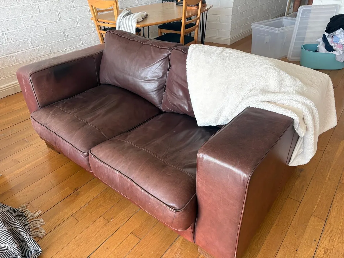 Brown Leather Couch - Image 2
