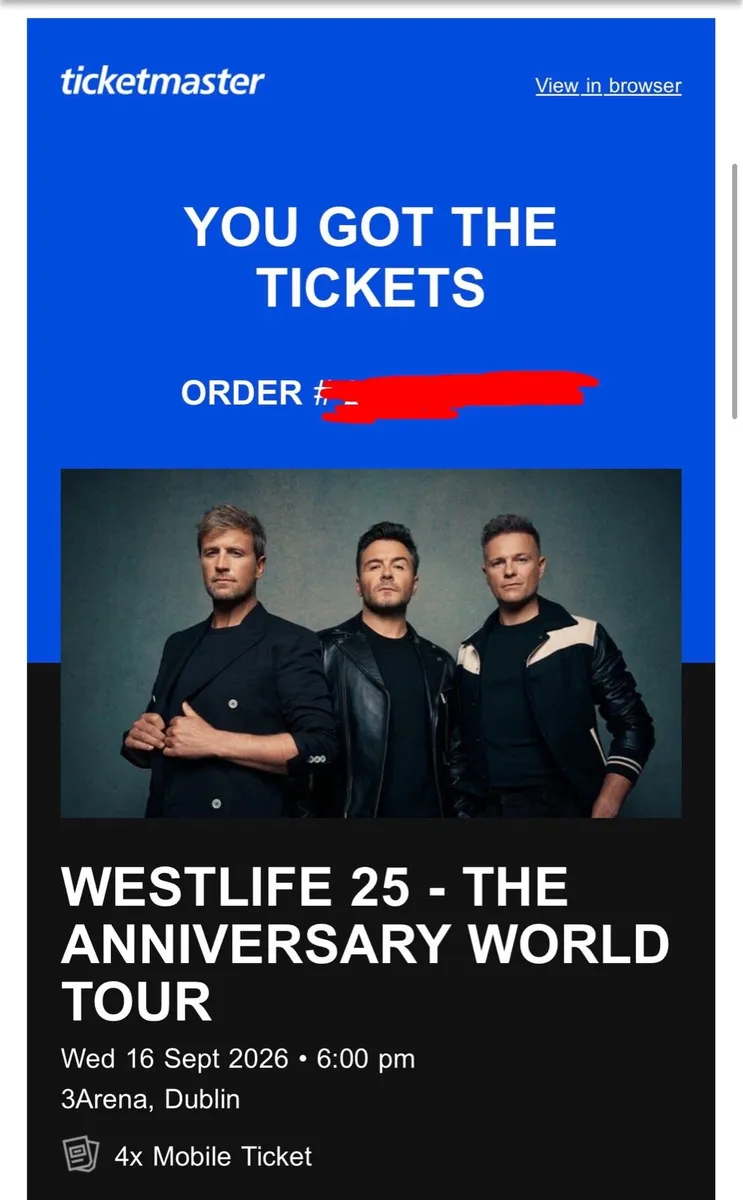 4x Westlife Tickets | Standing | 16th September - Image 2