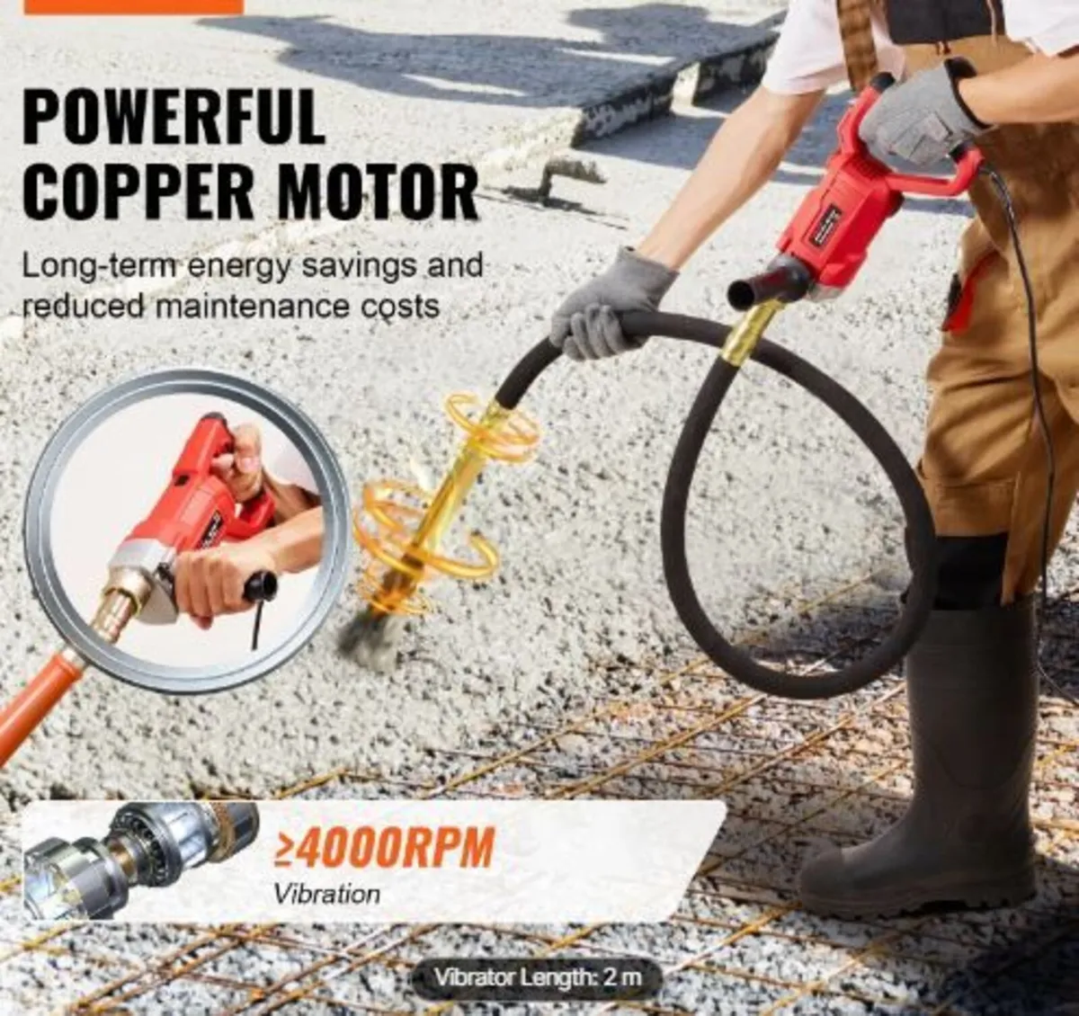 Handheld Concrete Vibrator, 960W - Image 3