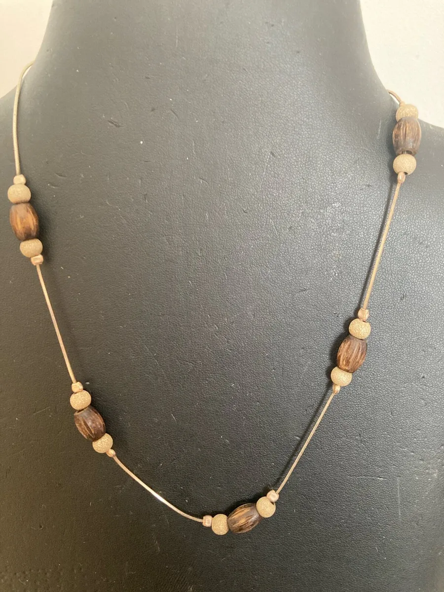 Sterling Silver chain with silver and wood beads - Image 1