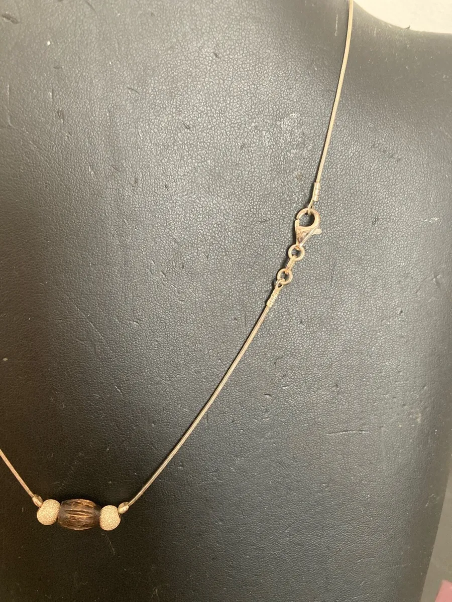 Sterling Silver chain with silver and wood beads - Image 4