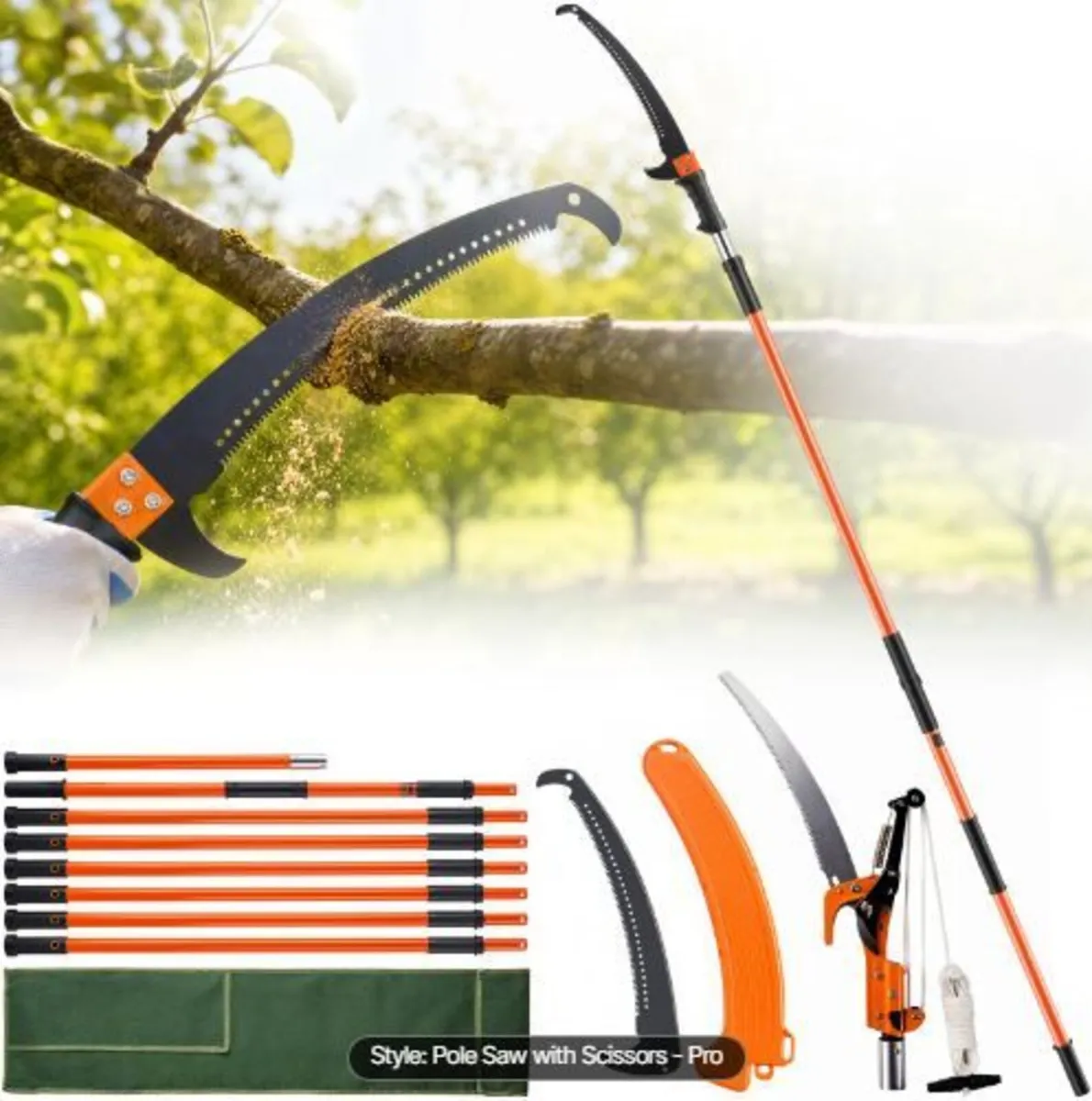 Manual Pole Saw, 2.2-8.2 m Extendable Tree Pruner - Image 1