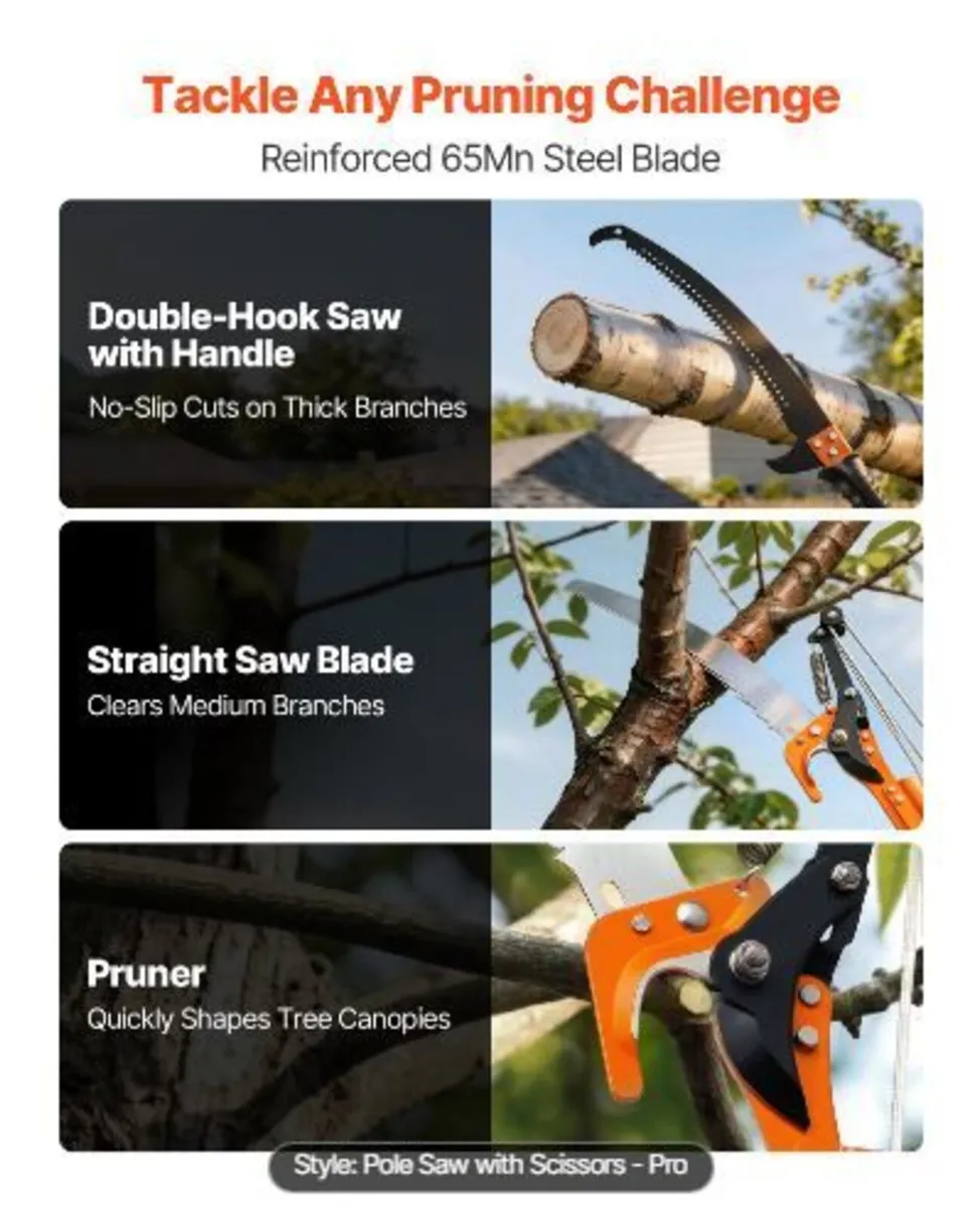 Manual Pole Saw, 2.2-8.2 m Extendable Tree Pruner - Image 4