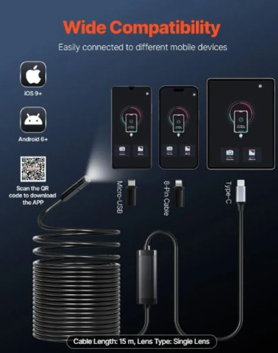 Endoscope Camera with 15m Semi-Rigid Cable, 1920P - Image 2