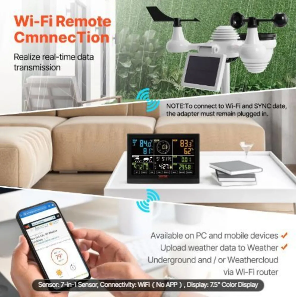 7-in-1 Wi-Fi Weather Station, 19.1 cm - Image 2