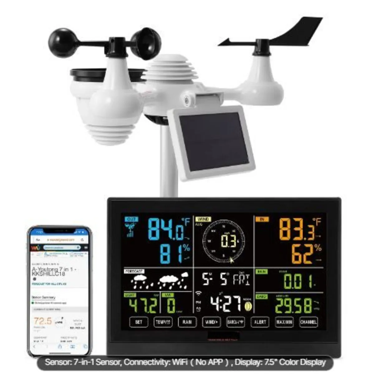 7-in-1 Wi-Fi Weather Station, 19.1 cm - Image 4