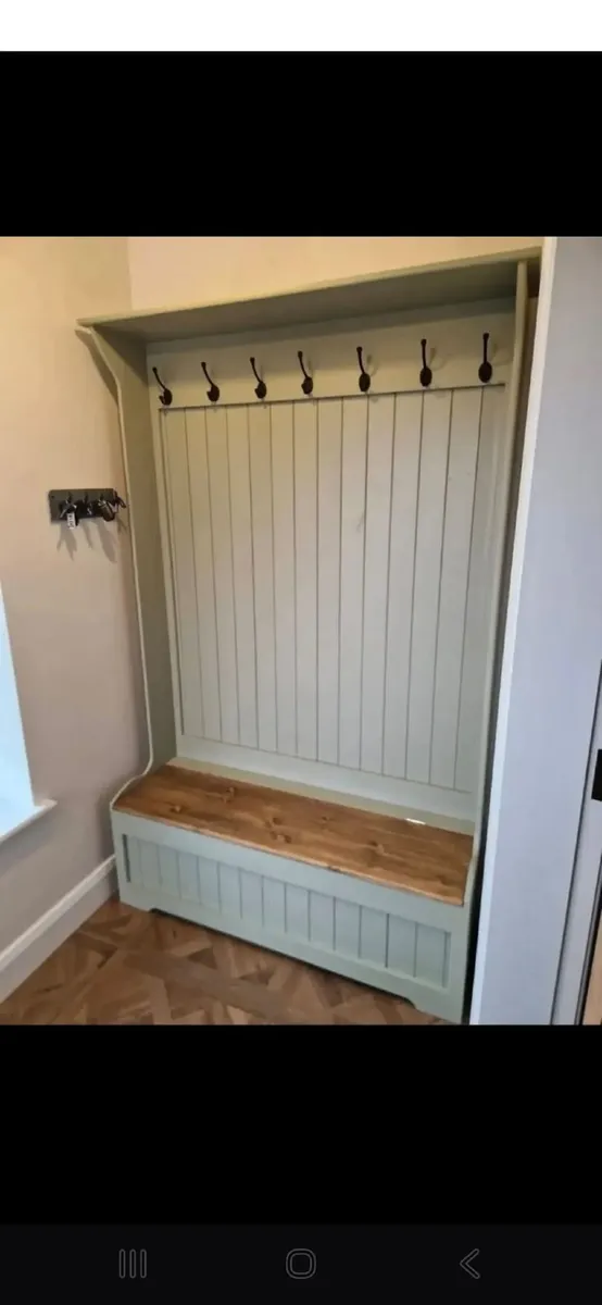 Coat hanging storage benches, pine workshop - Image 4