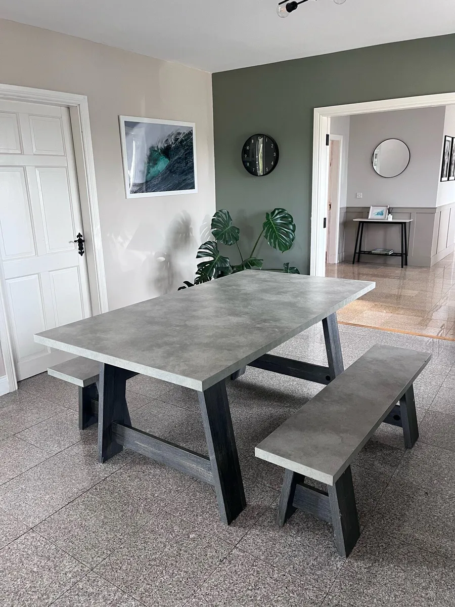 Dinning Room Table & Bench Chairs - Image 1