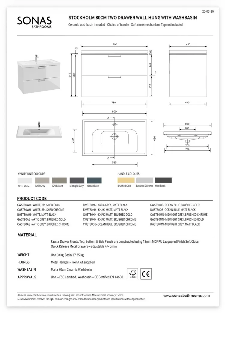 Sonas Malta 80cm sink - Image 3